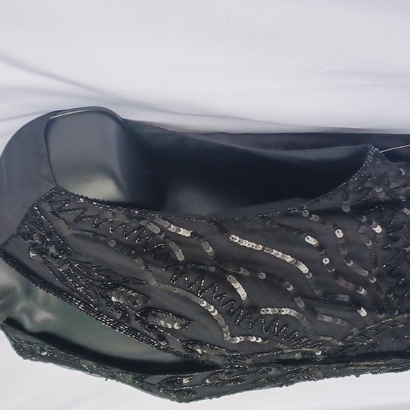 Vtg Mary McFadden Silk Sequin/Beaded Black Glam Deco Vest Waistcoat L, 23" PTP - Picture 4 of 8